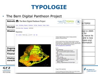 TYPOLOGIE
•  The Bern Digital Pantheon Project
Betreiber: Humboldt Universität zu Berlin, Lehrstuhl für
Wissenschaftsgesch...
