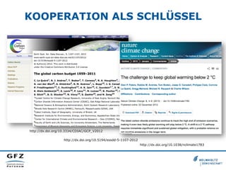KOOPERATION ALS SCHLÜSSEL
http://dx.doi.org/10.3334/CDIAC/GCP_V2012
http://dx.doi.org/10.5194/essdd-5-1107-2012
http://dx.doi.org/10.1038/nclimate1783
 