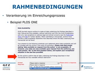 RAHMENBEDINGUNGEN
•  Verankerung im Einreichungsprozess
•  Beispiel PLOS ONE
 