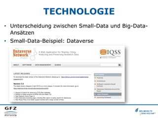 TECHNOLOGIE
•  Unterscheidung zwischen Small-Data und Big-Data-
Ansätzen
•  Small-Data-Beispiel: Dataverse
 