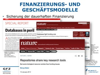 FINANZIERUNGS- UND
GESCHÄFTSMODELLE
•  Sicherung der dauerhaften Finanzierung
Merali, Z., & Giles, J.
(2005). Databases in...