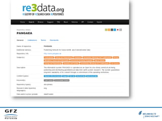 re3data.org
•  Registration Policy
•  To be registered in re3data.org a research data
repository must
•  be run by a legal...