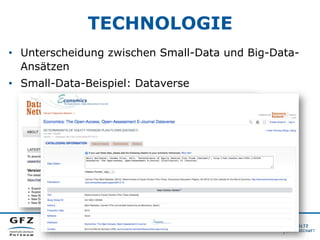 TECHNOLOGIE
•  Unterscheidung zwischen Small-Data und Big-Data-
Ansätzen
•  Small-Data-Beispiel: Dataverse
 