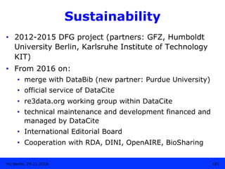Sustainability
•  2012-2015 DFG project (partners: GFZ, Humboldt
University Berlin, Karlsruhe Institute of Technology
KIT)...