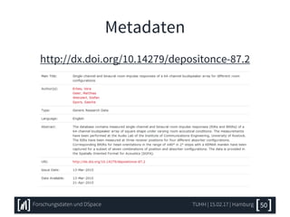 Metadaten
http://dx.doi.org/10.14279/depositonce-87.2
TUHH | 15.02.17 | HamburgForschungsdaten und DSpace 50
 