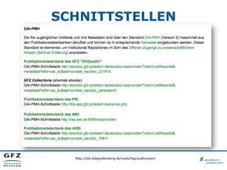 SCHNITTSTELLEN
http://bib.telegrafenberg.de/tools/faq/publizieren/
 
