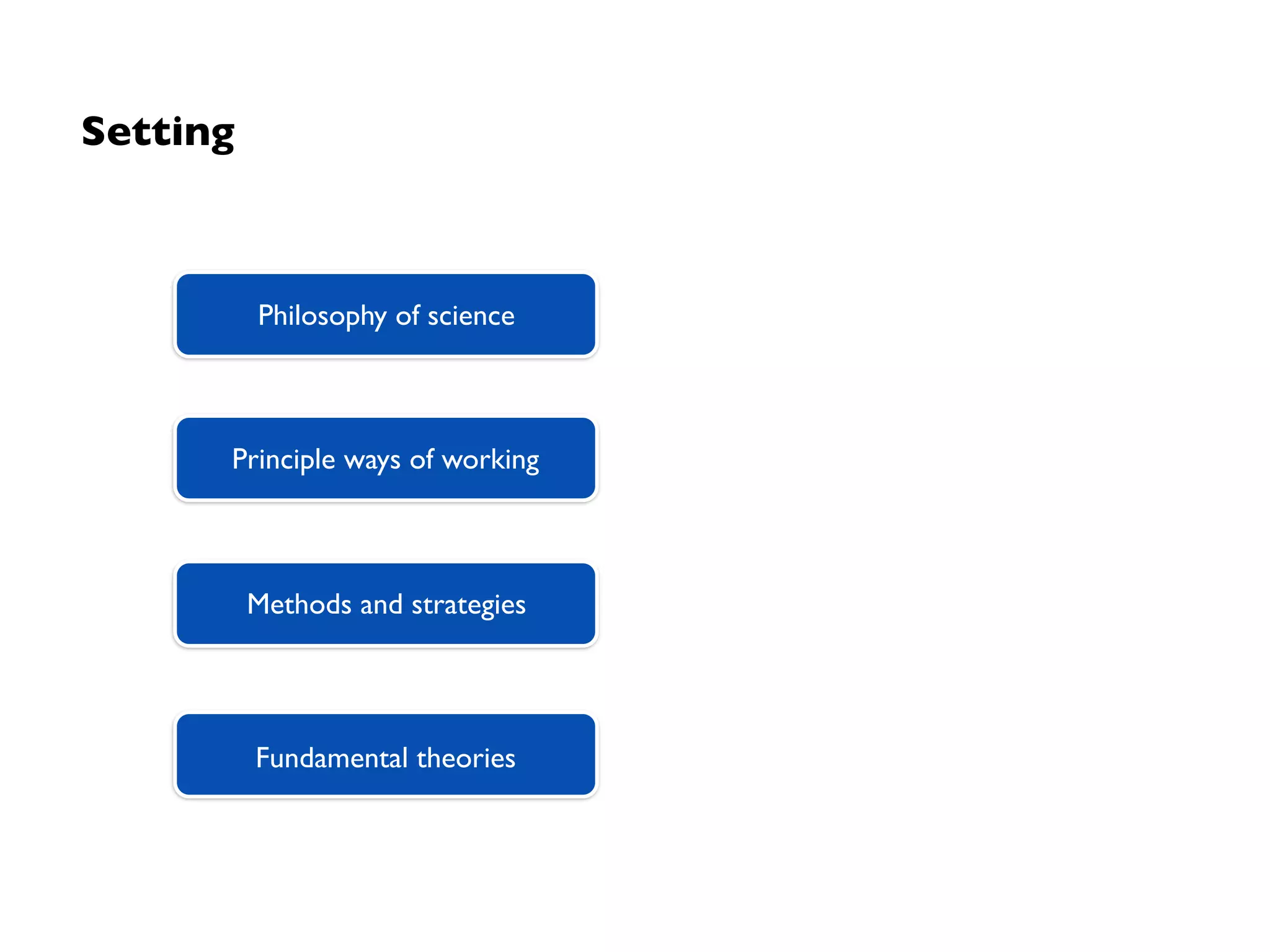 Stress-ﬁelds in science
Epistemology EthicsOntology
Questions on the
“being”
Questions on
knowledge and the
“scientific discovery”
Questions on actions
and morality
From: Orkunoglu, 2010
 