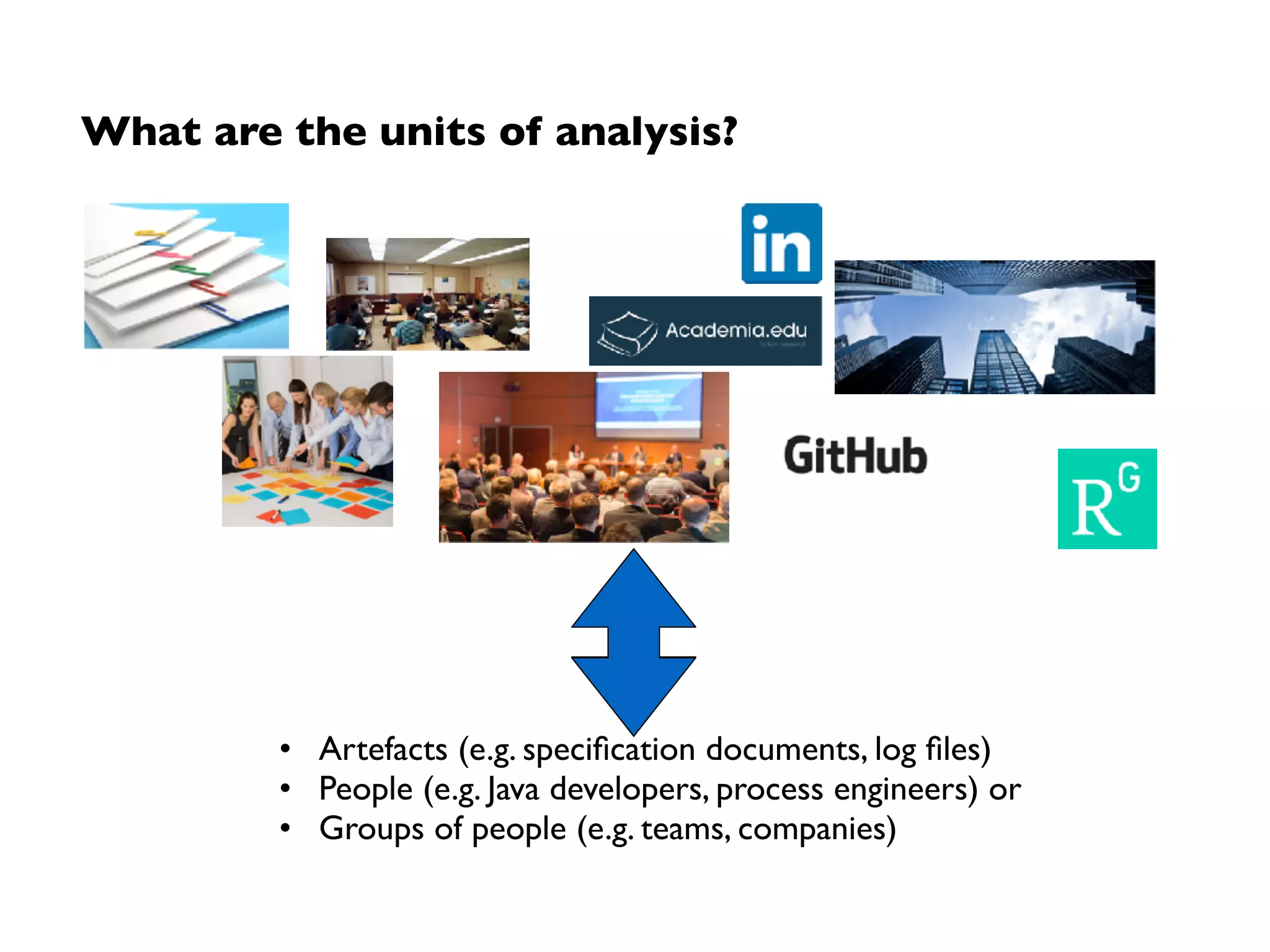 Scientiﬁc working is inﬂuenced by various criteria
• Purpose of the methodology
• Degree of realism and control
• Scope of the study (and validity)
• Theoretical impact
• Practical impact
• Usefulness of emerging theories to researchers and practitioners
• Access to data
• Risk of failure
• Time and cost
• …
Reminder 
Scientiﬁc working is also inﬂuenced
by social and economic aspects
(trade-offs)
 