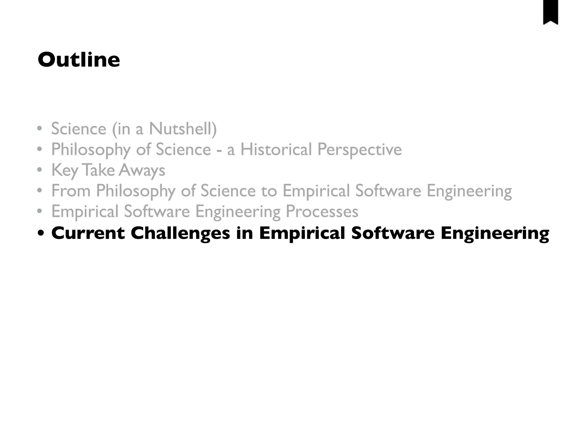 Too often…
• Researchers do not contextualise 
properly (or report on it) because
– it is difﬁcult, or because
– they are unaware of it.
Whereas…
• The context determines  
the scope of validity
➡We have valuable taxonomies with context factors (e.g. in
the ﬁeld of SW process modelling), but they are often
unknown or neglected
Contextualisation Example!
Variables actually 
reported
Variables you  
should report
Variables you 
can report
 