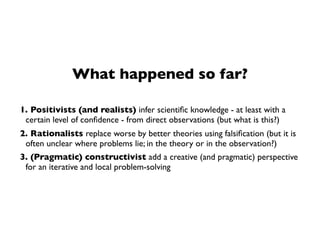 Local Problem-SolvingView
➡ How does science progress in the long run?
What happened so far?
1. Positivists (and realists)...
