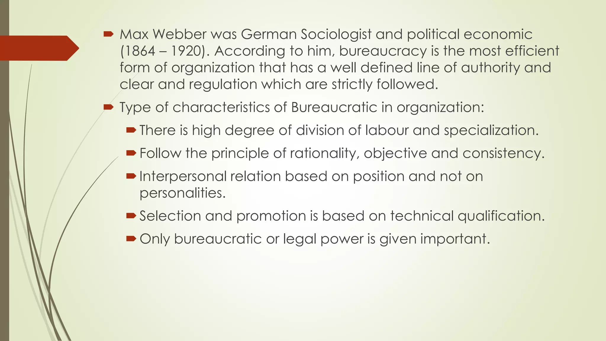 The history about Theory of Bureaucracy by Max Webber | PPTX