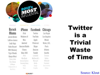 Twitter
is a
Trivial
Waste
of Time
Source: Klout
 