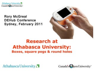 Rory McGreal DEHub Conference Sydney, February 2011 Research at Athabasca University:  Boxes, square pegs & round holes 