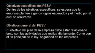 Objetivos específicos del PESV
Dentro de los objetivos específicos, se espera que la
empresa plantee algunos logros espera...