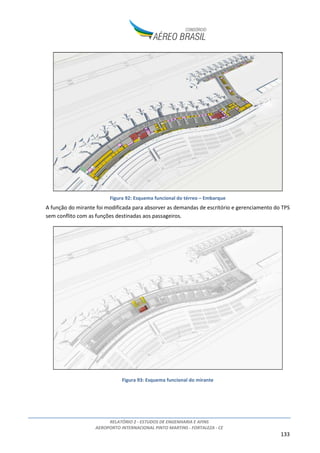 RELATÓRIO 2 - ESTUDOS DE ENGENHARIA E AFINS
AEROPORTO INTERNACIONAL PINTO MARTINS - FORTALEZA - CE
133
Figura 92: Esquema funcional do térreo – Embarque
A função do mirante foi modificada para absorver as demandas de escritório e gerenciamento do TPS
sem conflito com as funções destinadas aos passageiros.
Figura 93: Esquema funcional do mirante
 