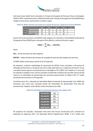 RELATÓRIO 2 - ESTUDOS DE ENGENHARIA E AFINS
AEROPORTO INTERNACIONAL PINTO MARTINS - FORTALEZA - CE
6
1. INTRODUÇÃO
Este relatório contempla o Estudo de Engenharia e Afins desenvolvido pelo Consórcio Aéreo Brasil para
subsidiar a modelagem da concessão para expansão, exploração e manutenção do Aeroporto
Internacional Pinto Martins, localizado no município de Fortaleza, estado do Ceará.
As intervenções previstas no sítio aeroportuário ao longo de seu horizonte de concessão pelo
Consórcio Aéreo Brasil para o Aeroporto Internacional Pinto Martins baseiam-se nos Estudos de
Mercado e no dimensionamento elaborado conforme parâmetros da Associação do Transporte Aéreo
Internacional (IATA) relativos ao nível de serviço “C”, conforme previsto no Edital de Chamamento
Público de Estudos nº001/2015.
As planilhas com os cálculos de capacidade e dimensionamento dos principais sistemas do Aeroporto,
desenvolvidas de forma integrada aos modelos de projeção de demanda, são disponizadas em formato
eletrônico como Anexo ao Estudo de Mercado.
A figura abaixo apresenta os principais fluxos de informação entre os estudos desenvolvidos pelo
Consórcio, com destaque aos Estudos de Engenharia e Afins.
Figura 1: Principais fluxos de informações entre os estudos (não exaustivo)
Neste relatório serão apresentados:
• O inventário das condições existentes do sítio aeroportuário;
• A análise de alternativas de implantação;
• O plano de desenvolvimento do sítio aeroportuário ao longo do período de concessão;
• A estimativa de custos de investimento e operação (CAPEX e OPEX, respectivamente) do
concessionário;
• Considerações relevantes acerca dos contratos vigentes no aeroporto (due diligence).
 