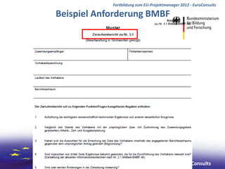 Fortbildung zum EU-Projektmanager 2012 - EuroConsults

Beispiel Anforderung BMBF




                                              EuroConsults
 