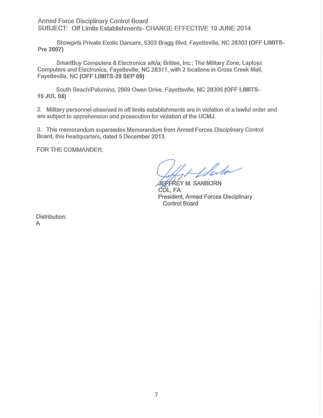 Fort Bragg Off Limits List