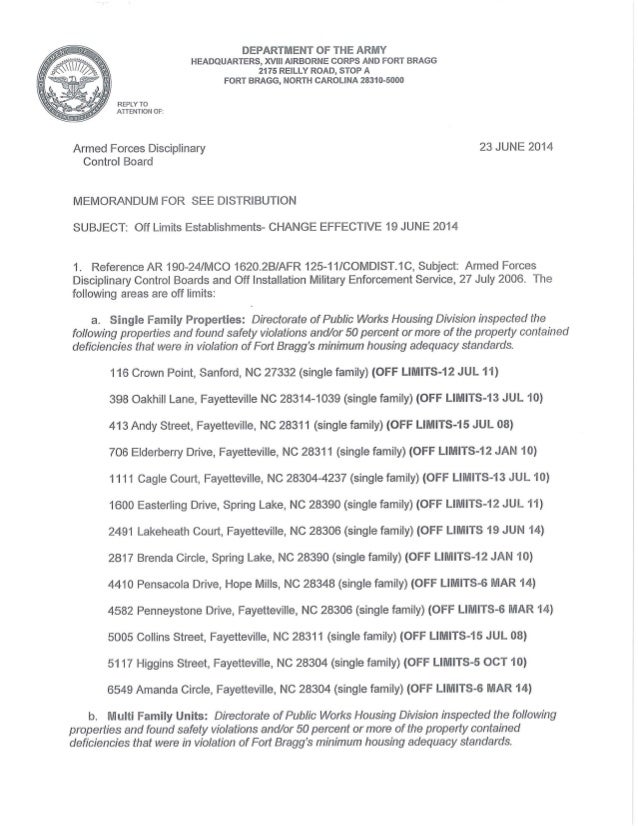 Fort Bragg Off Limits List