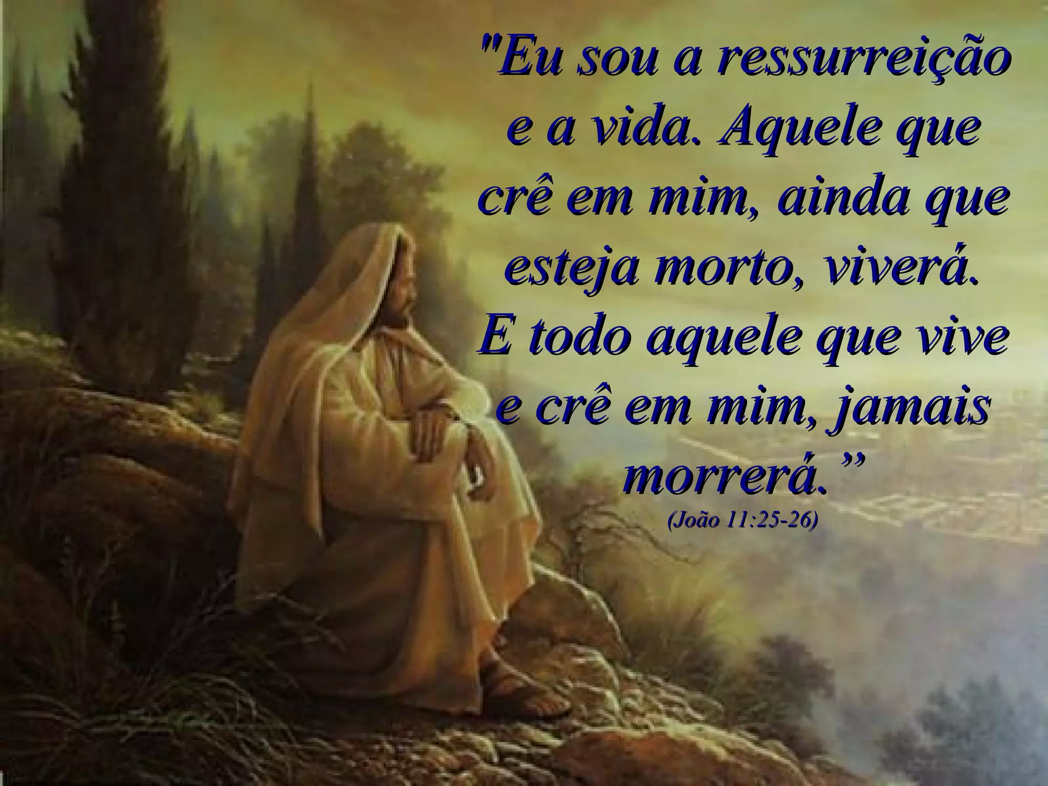&quot;Eu sou a ressurreição e a vida. Aquele que crê em mim, ainda que esteja morto, viverá. E todo aquele que vive e crê em mim, jamais morrerá.” (João 11:25-26) 