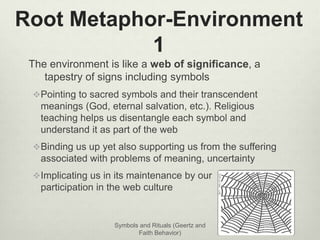 Root Metaphor-Environment 
1 
The environment is like a web of significance, a 
tapestry of signs including symbols 
Poin...