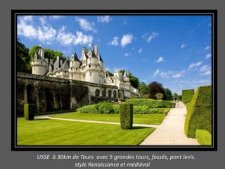 USSE à 30km de Tours avec 5 grandes tours, fossés, pont levis.
             style Renaissance et médiéval
 