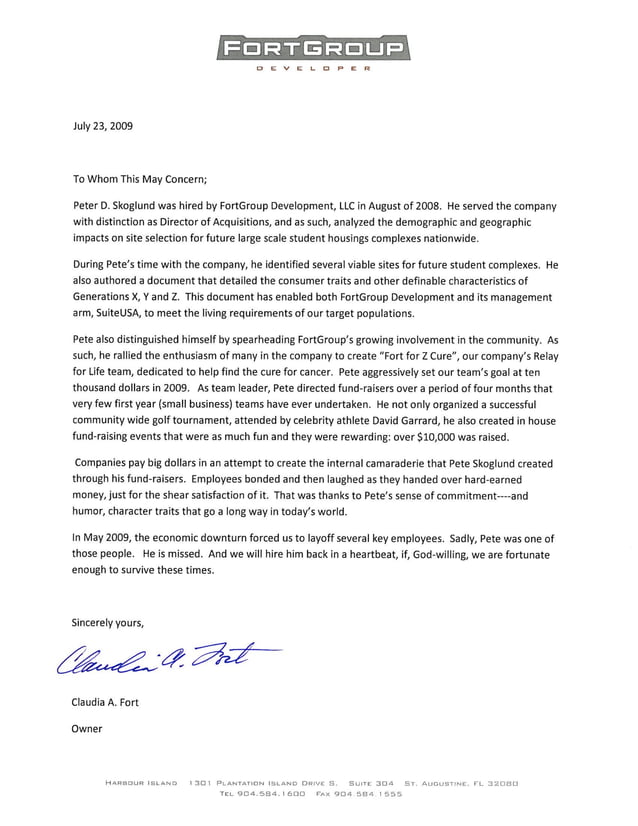 Prior Employer Reference Letter