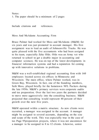 Innovative Assignment For this assignment, you will be reading the case Moss and McAd | DOCX