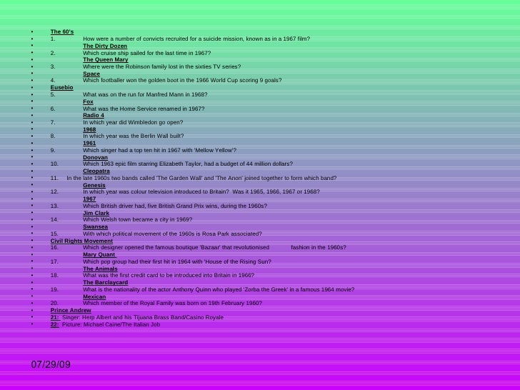 Forties To Noughties Quiz