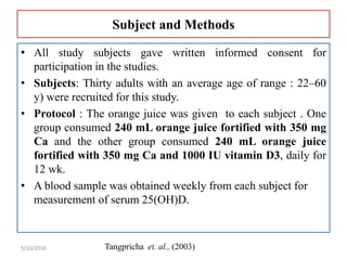 5/10/2018
Fig. 3: Serum 25-hydroxyvitamin D [25(OH)D] concentrations in
subjects who ingested vitamin D–fortified orange j...