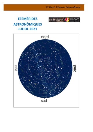 El Fortí. Vinaròs Intercultural
EFEMÈRIDES
ASTRONÒMIQUES
JULIOL 2021
ELS PLANETES
Mercuri passa per la seva conjunció
 