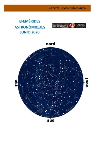 El Fortí. Vinaròs Intercultural
EFEMÈRIDES
ASTRONÒMIQUES
JUNIO 2020
ELS PLANETES
Mercuri passa per la seva conjunció
 