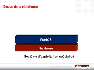 Design de la plateforme
Hardware
FortiOS
Système d’exploitation spécialisé
 