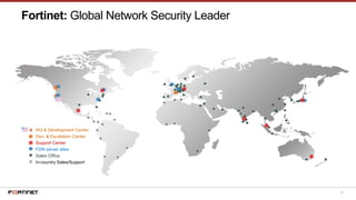 15
Fortinet: Global Network Security Leader
HQ & Development Center
Dev. & Escalation Center
Support Center
FDN server sites
Sales Office
In-country Sales/Support
 