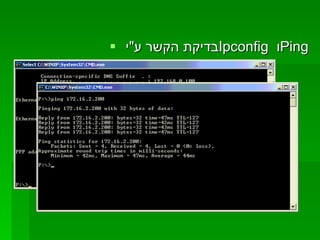 בדיקת הקשר ע " י  Ipconfig   ו  Ping 