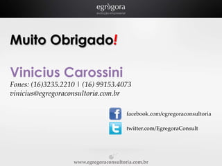 Muito Obrigado!
Vinicius Carossini
Fones: (16)3235.2210 | (16) 99153.4073
vinicius@egregoraconsultoria.com.br
facebook.com/egregoraconsultoria
twitter.com/EgregoraConsult

www.egregoraconsultoria.com.br

 