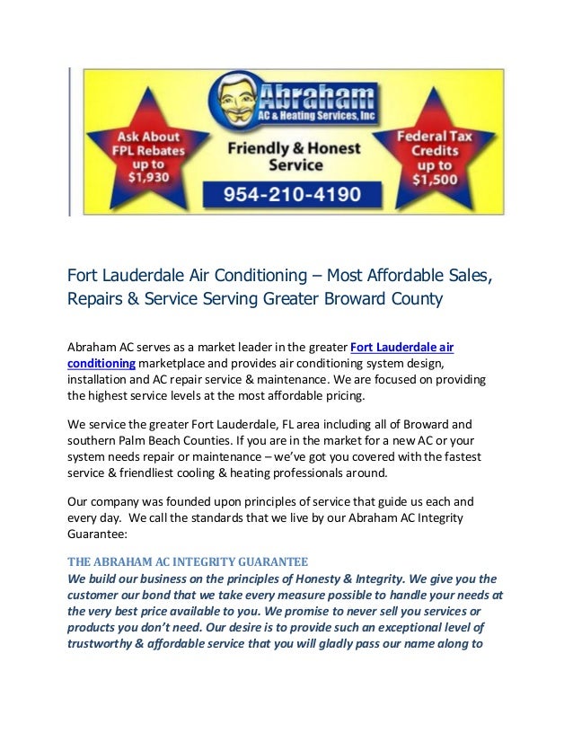 Fort Lauderdale Air Conditioning Most Affordable Sales, Repairs