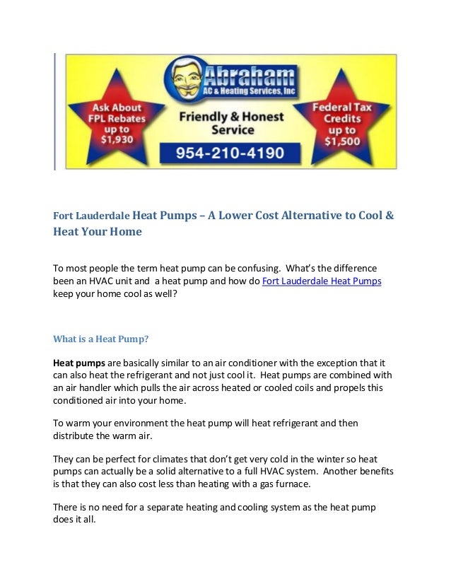 Fort Lauderdale Heat Pumps A Lower Cost Alternative to Cool & Heat