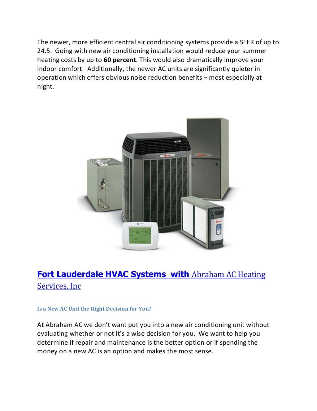 Fort Lauderdale HVAC Systems with Abraham AC Heating Services, Inc