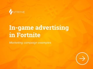 Marketing campaign examples
In-game advertising
in Fortnite
 