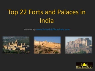 Top 22 Forts and Palaces
in India
Presented By: Shine Gold Tours India
 