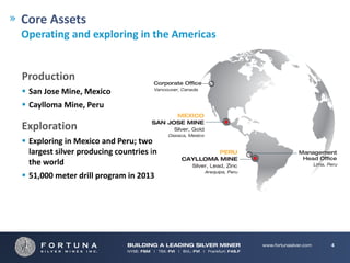 Core Assets
Operating and exploring in the Americas


Production
 San Jose Mine, Mexico
 Caylloma Mine, Peru

Exploration
 Exploring in Mexico and Peru; two 
  largest silver producing countries in 
  the world
 51,000 meter drill program in 2013 




                                           4
 