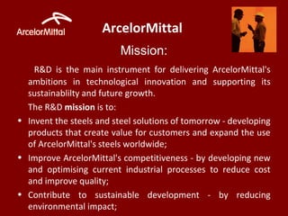 ArcelorMittal
Mission:
R&D is the main instrument for delivering ArcelorMittal's
ambitions in technological innovation and...