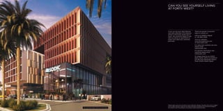 36 
CAN YOU SEE YOURSELF LIVING 
AT FORTY WEST? 
If you can see your ideal lifestyle 
and taste reflected in the features 
shown in this book, please get in 
touch. We would be happy to talk 
with you about an apartment to 
match your ideal size, amenities 
and style. 
There are several convenient 
ways to contact us: 
Call us on 16220 in Egypt 
or +20 3897-3939 
Visit our websites 
www.fortywestcairo.com 
or www.sodic.com 
For sales and customer services, 
please email 
sales@sodic.com 
For general information and 
enquiries please email 
info@sodic.com 
Or simply drop by our SODIC 
Sales Centre, which is located at 
Km 38 Cairo-Alexandria Desert 
Road, Sheikh Zayed, Egypt. 
Master-plans, pictures and other visual materials, designs, facades, floor plans, heights 
and number of floors used are for demonstration purposes only and may change in 
accordance with final designs and projects p The new Sodic Sales Centre at Forty West lanning permissions. 
 