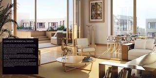 02 
complete RESIDENTIAL design 
Forty West has apartment living with great functionality and style, 
because it is the product of meticulous contemporary design. Every 
design detail has been carefully thought out. 
Boston-based Machado and Silvetti Associates designed and 
planned Forty West in response to the local climate, setting and 
people. From the stunning Forty West Piazza to the shaded 
botanical courtyards and rooftop views, Forty West perfectly 
matches its time and place. 
Egyptian design firm Eklego designed the interiors, using rich 
materials, advanced technologies and beautifully detailed modern 
fittings—all sourced from suppliers who provide the uncompromising 
best quality. 
So Forty West is an apartment community that really works, from 
the big picture down to the smallest unseen feature. 
And it works for many different lifestyles, from a single professional 
to a growing family. From a couple eager to fully enjoy their golden 
years to an Egyptian expatriate looking to keep a low-maintenance 
second home in Cairo. 
Living room in Urban Chic style 
 