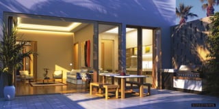 14 
View of terrace with ourdoor barbecue 
area and living room in Urban Chic style 
 