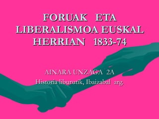 FORUAK  ETA LIBERALISMOA EUSKAL HERRIAN  1833-74   AINARA UNZAGA  2A Historia liburutik, Ibaizabal  arg. 