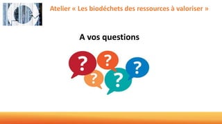 Atelier « Les biodéchets des ressources à valoriser »
A vos questions
 