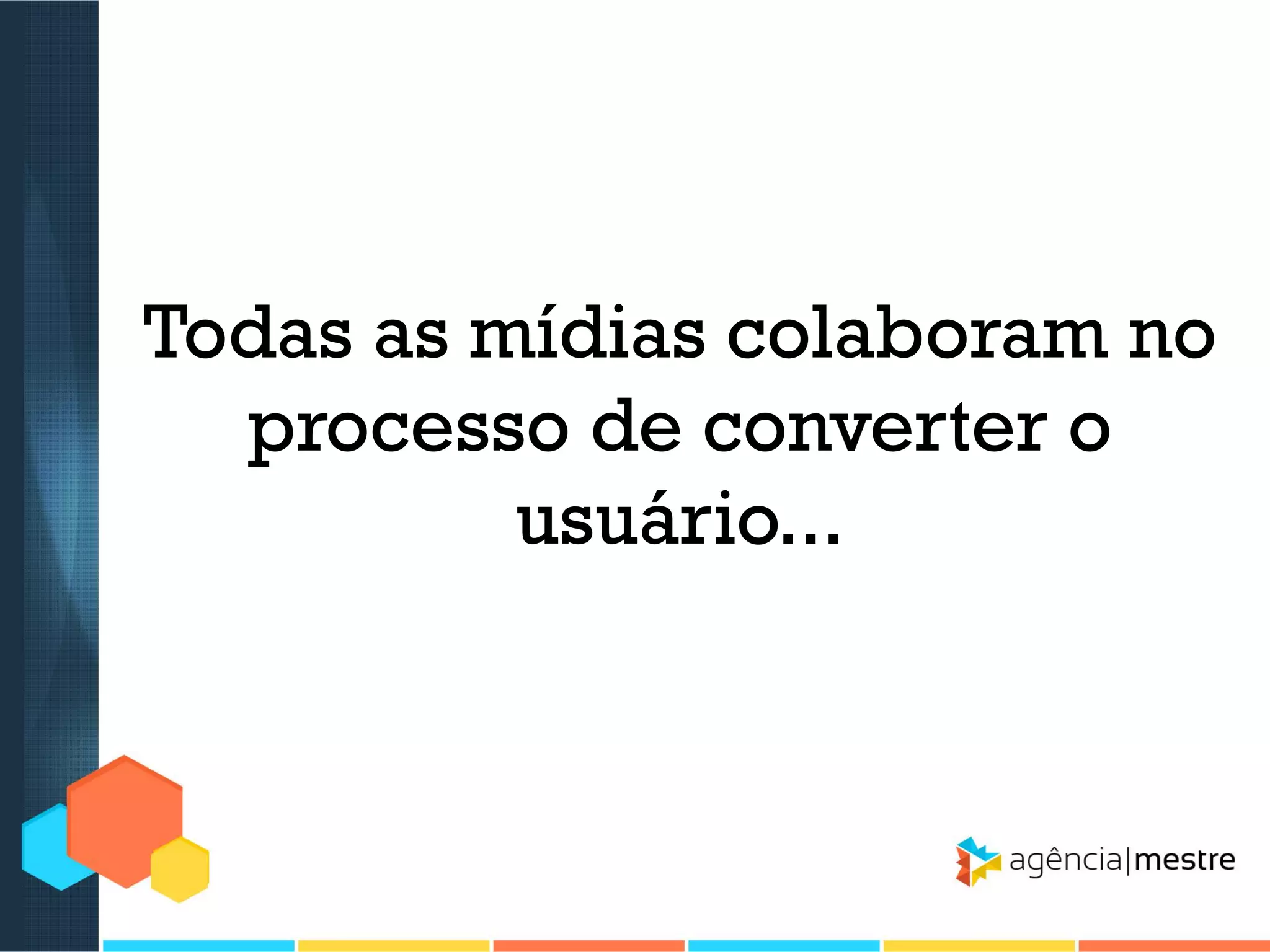Todas as mídias colaboram no
processo de converter o
usuário...

 
