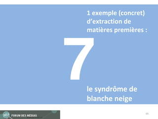 1 exemple (concret)
d’extraction de
matières premières :




7
le syndrôme de
blanche neige
                   65
 